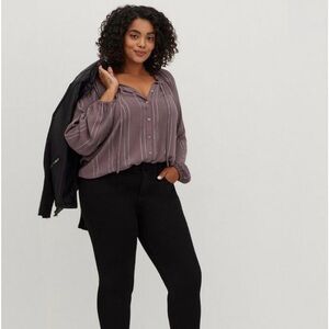 Plum and Silver Crinkle Gauze With Lurex Peasant Blouse